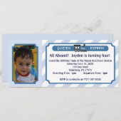 淡いブルーの写真の鉄道乗車券- 招待状 (正面/裏面)