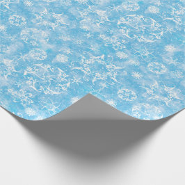 淡いブルーの冬の雪片 ラッピングペーパー