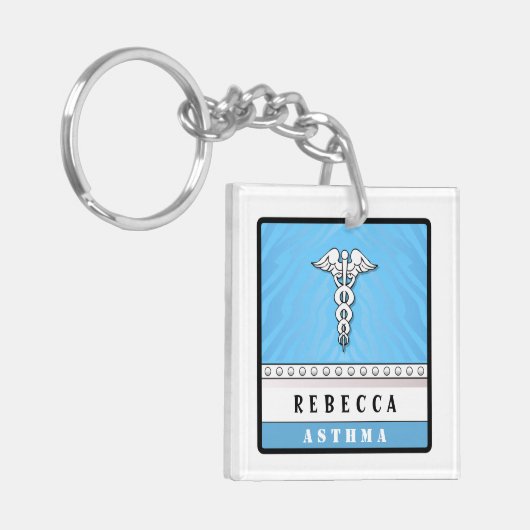 淡いブルーの医学の注意深いKeychain -倍は味方しました キーホルダー (正面左)