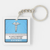 淡いブルーの医学の注意深いKeychain -倍は味方しました キーホルダー (裏面)
