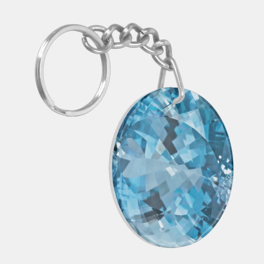 淡いブルーの宝石用原石のアクアマリン3月Birthstone キーホルダー (正面左)