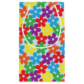 淡いブルーの小さいギフトバッグのカラフルな花 スモールペーパーバッグ (裏面)