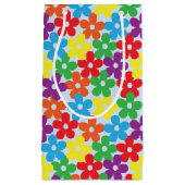 淡いブルーの小さいギフトバッグのカラフルな花 スモールペーパーバッグ (正面)