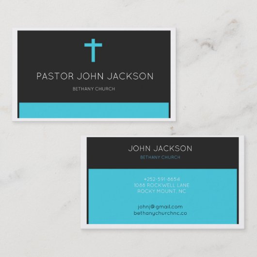 淡いブルーの教会名刺大臣 名刺 (正面/裏面)