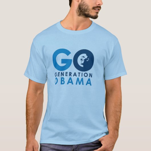 淡いブルーの生成オバマは行きます Tシャツ (正面)