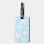 淡いブルーの白いヒトデパターン。 ラゲッジタグ (裏面縦)
