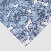 淡いブルーの白くおよび黒くモダンな線画の花 薄葉紙 (詳細)