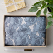 淡いブルーの白くおよび黒くモダンな線画の花 薄葉紙 (ギフト)