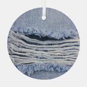 淡いブルーの破れたジーンズのテクスチャ ガラスオーナメント (裏面)