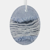 淡いブルーの破れたジーンズのテクスチャ ガラスオーナメント (正面右)