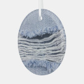 淡いブルーの破れたジーンズのテクスチャ ガラスオーナメント (正面左)