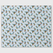 淡いブルーの背景で絵を描かれるカワセミ ラッピングペーパー (フラット)