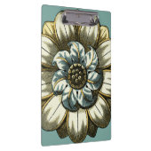 淡いブルーの背景の華美な花の円形浮彫り クリップボード (右)