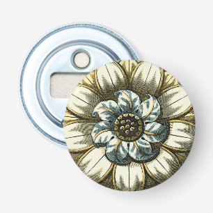 淡いブルーの背景の華美な花の円形浮彫り 栓抜き