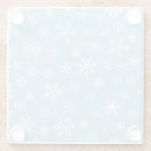 淡いブルーの背景の雪 ガラスコースター (裏面)