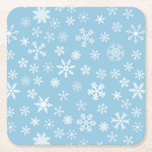 淡いブルーの背景の雪 スクエアペーパーコースター (正面)