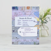 淡いブルーの花嫁旅行シャワーのテーマ 招待状 (スタンド正面)