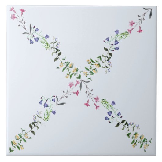 淡いブルーの野生の花の格子タイル6x6 タイル (正面)