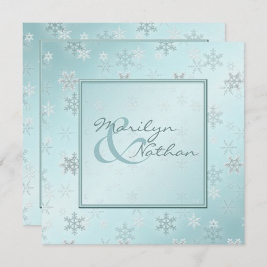 淡いブルーの雪片の結婚式招待状 招待状 (正面/裏面)
