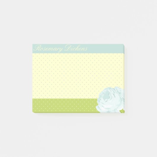 淡いブルーの黄色緑の水玉模様は上がり、 ポストイット (正面)