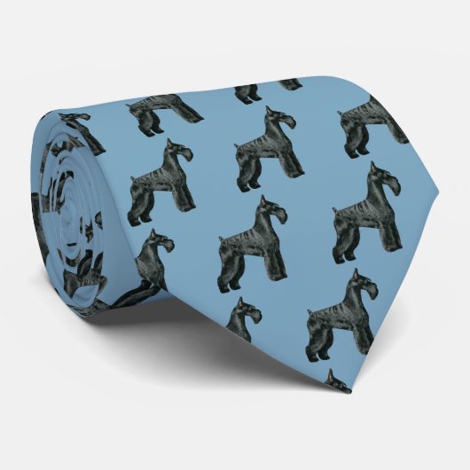 淡いブルーの黒いシュナウツァーの首のタイ- ネクタイ (ロール)