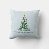 淡いブルーのSnowyのメリークリスマスの木の枕 クッション (裏面)