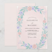 淡いブルースターの野の花の結婚式 招待状 (正面/裏面)