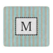 淡いブルー及びベージュ色ストライプのカスタムのモノグラム カッティングボード (正面)