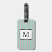 淡いブルー及びベージュ色ストライプのカスタムのモノグラム ラゲッジタグ (裏面縦)