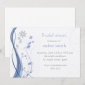 淡いブルー及び灰色の花の魅力の招待 招待状 (正面/裏面)