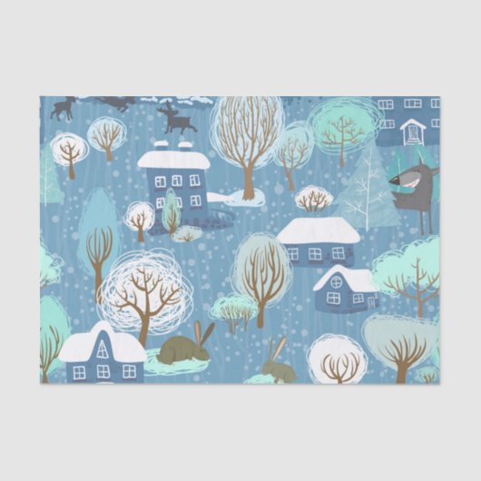 淡いブルー及び白い素朴な国のクリスマス 薄葉紙 (正面)