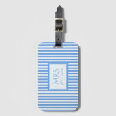 淡いブルー及び白のストライプの名前をカスタムするの荷物のラベル ラゲッジタグ (正面縦)