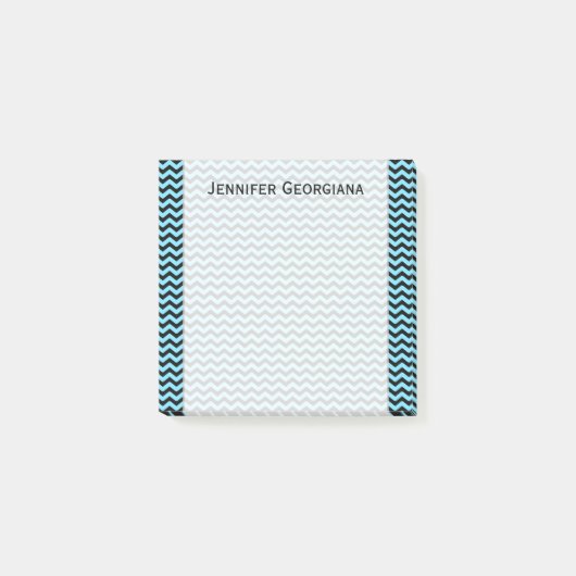 淡いブルー及び黒い波パターン + 名前をカスタムするのノート ポストイット (正面)