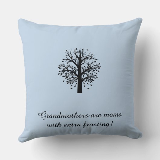 淡いブルー8の名前及び日付に黒い祖母の木 クッション (裏面)