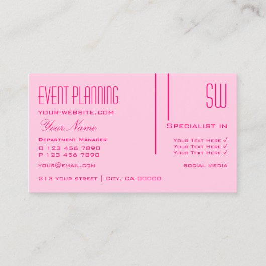 淡いベビーピンクとイニシャルプロフェッショナル 名刺 (裏面)