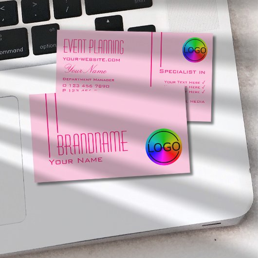 淡いベビーピンクとロゴシンプル付きモダンと 名刺