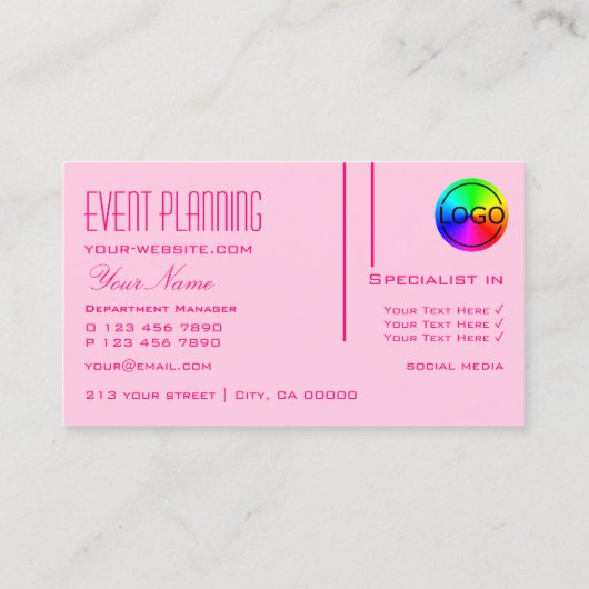 淡いベビーピンクとロゴシンプル付きモダンと 名刺 (裏面)