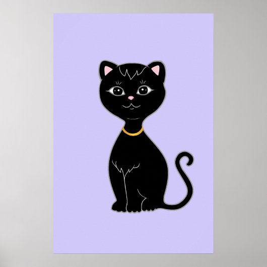 淡いペリウィンクルに黒猫がかわいい ポスター (正面)