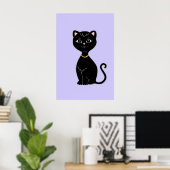 淡いペリウィンクルに黒猫がかわいい ポスター (ホームオフィス)