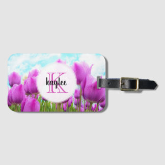 淡いマゼンタフェミニンチューリップモノグラムの ラゲッジタグ