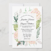 淡いミスト エレガント ウォーターカラー アート フローラル アイボリー ローズ 招待状 (正面)