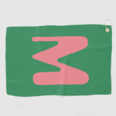 淡いモダンピンクのイニシャル文字 |海藻グリーン ゴルフタオル (横)