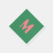 淡いモダンピンクのイニシャル文字 |海藻グリーン スタンダードカクテルナプキン (角)