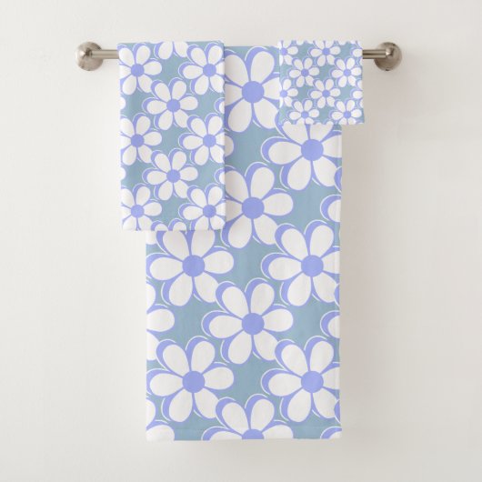 淡いモダン青と白の花 バスタオルセット (インサイチュ)