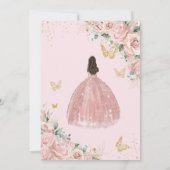 淡いライトピンクの花のローズ クインツェアニエラ スウィート16 招待状 (裏面)