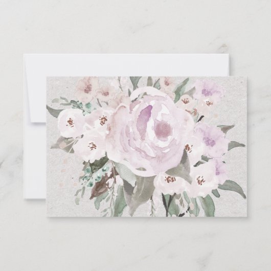 淡いラベンダー・セージ・ピンクの花 - グレー テキスト 出欠カード (裏面)