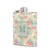 淡いヴィンテージピンクの花のパタパーソナライズされたーン フラスク (左)
