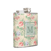 淡いヴィンテージピンクの花のパタパーソナライズされたーン フラスク (右)