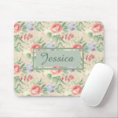 淡いヴィンテージピンクの花のパタパーソナライズされたーン マウスパッド (マウス)