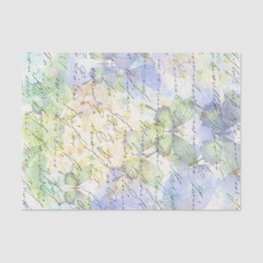 淡いヴィンテージライトブルーのフローラデコパージュ 薄葉紙 (正面)